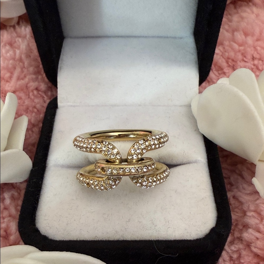 Michael Kors Gold Tone Ring with Crystal Pave